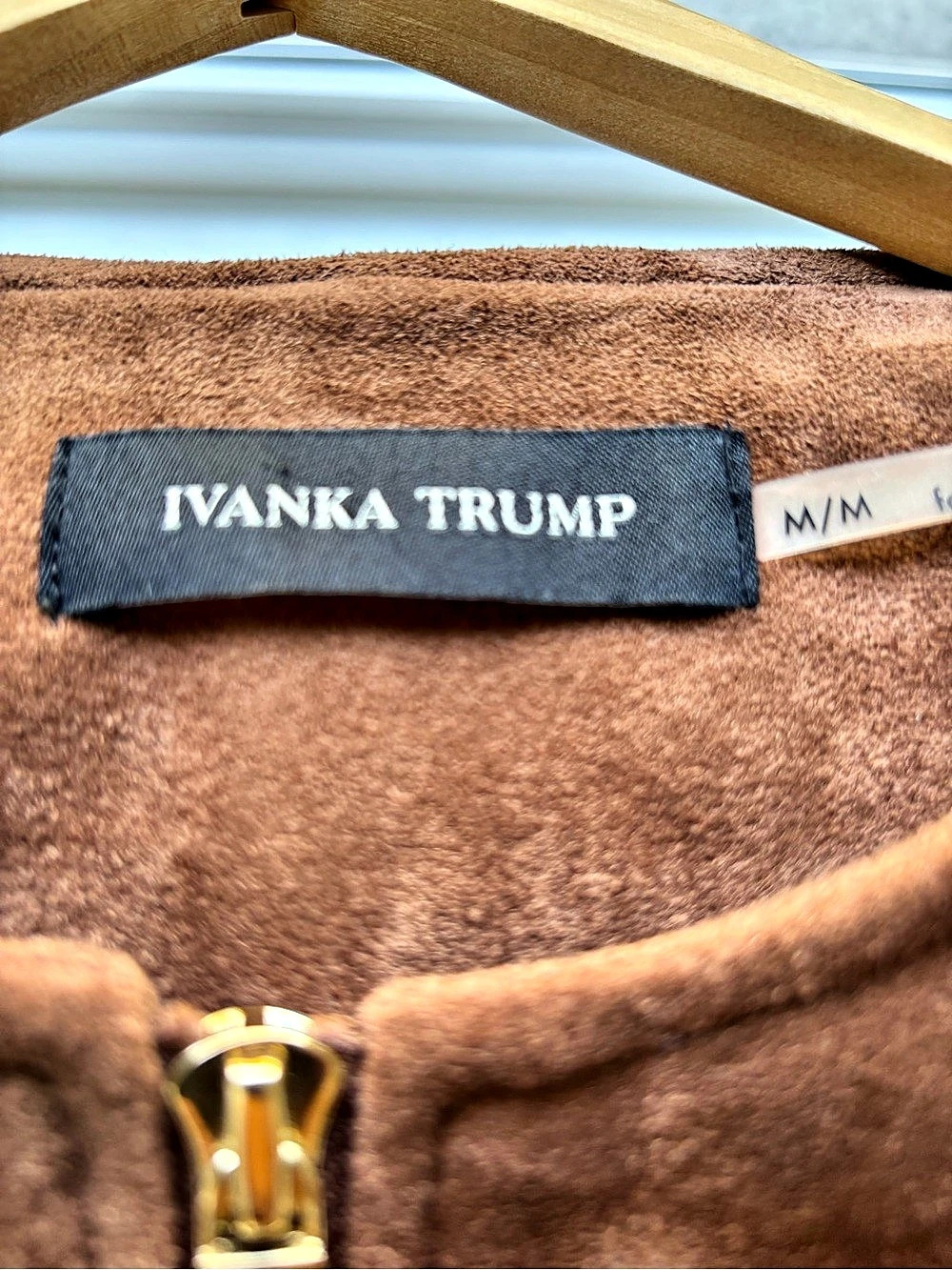 Ivanka Trump Faux Suede Jacket with Ruffles Brown Size Medium - Picture 3 of 5